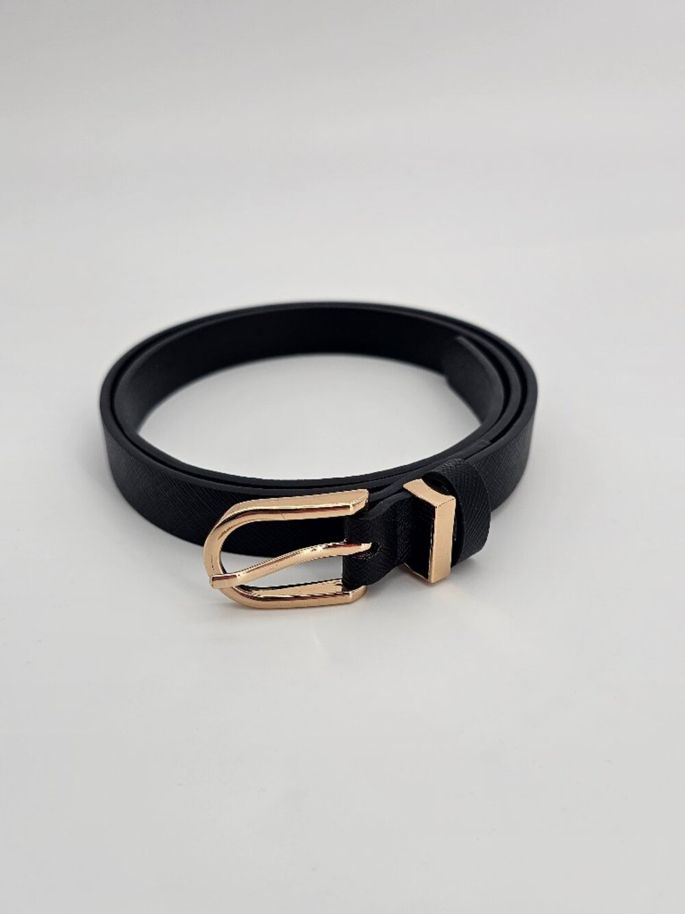 Black Skinny Belt Gold Buckle Women’s 38 Inch Belt